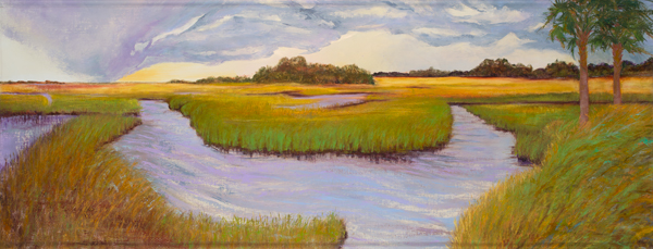 Shem Creek Park, oil on canvas, floating, 32” x 83.5”