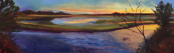 Hobcaw Nocturne, oil on canvas, 20" x 60" 